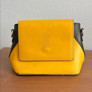 Vera Pelle Black and Yellow Italian Crossbody Bag — Genuine Leather